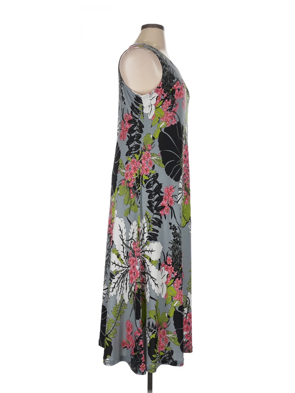 Attitudes by Renee Floral Sleeveless Maxi Dress in Gray, Pink, Black & Green - Picture 3 of 5